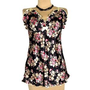 Vintage Y2K Cinema Etoile Babydoll Top Floral Ruffle‎ Trim Lingerie Cami Small